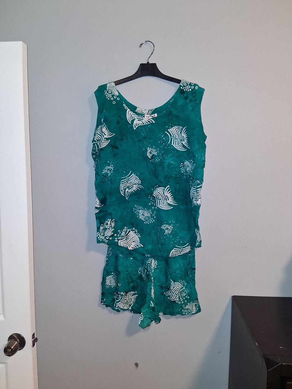 Island Woman Teal & White Batik Rayon Top